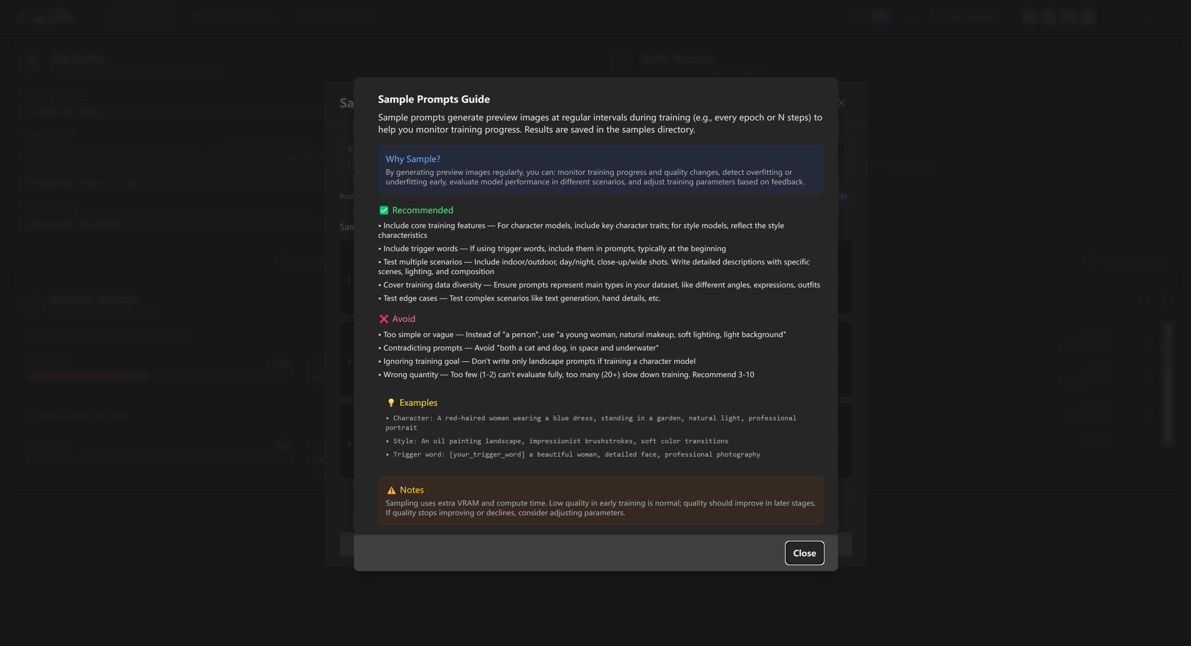 Trainer detailed documentation interface