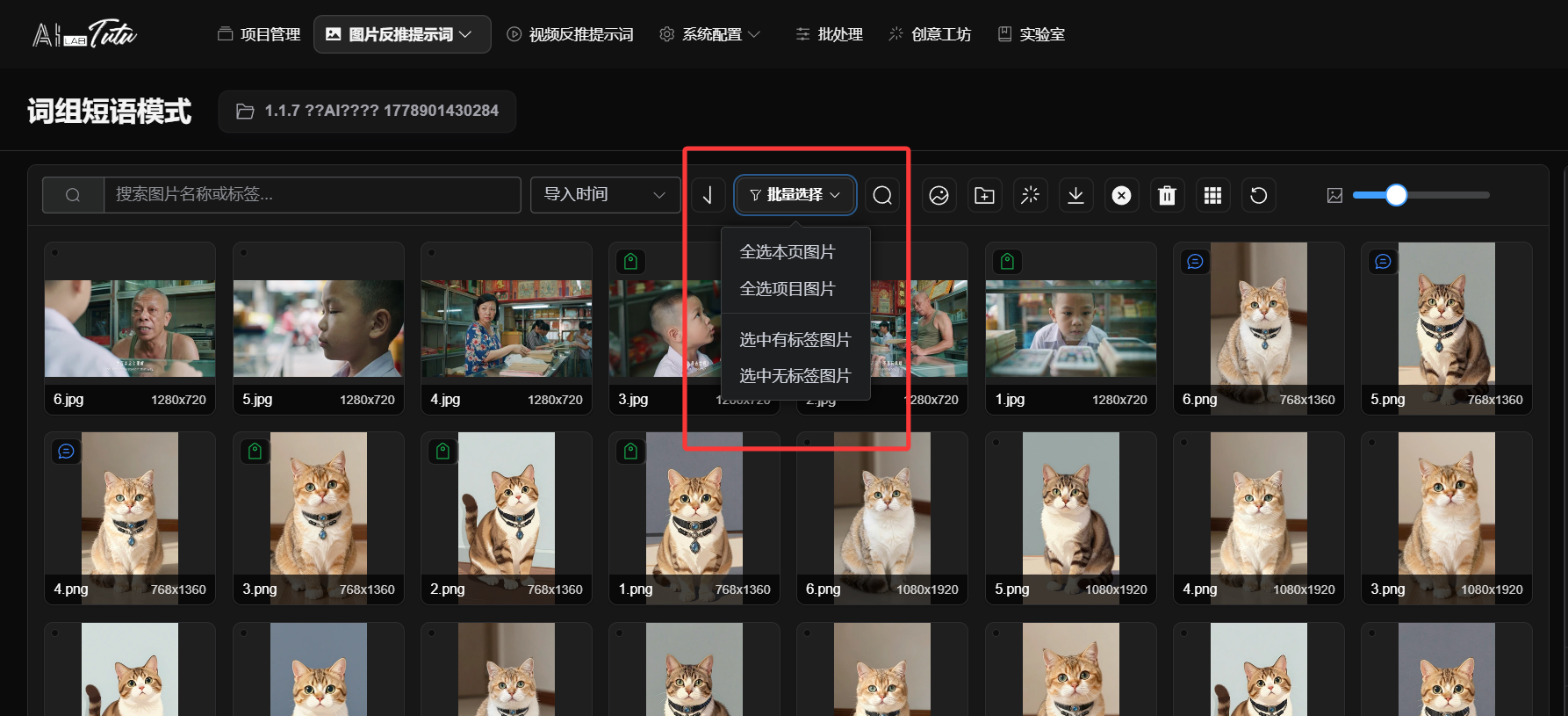 Select images for captioning